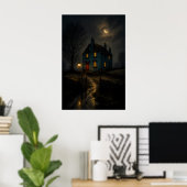 Unheimliches Gothic Cottage Nachtlandschaft Poster (Heimbüro)