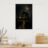 Unheimliches Gothic Cottage Nachtlandschaft Poster (Küche)