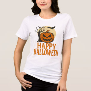 Unheimliches Halloween-T-Shirt mit Baum & Kürbis Tri-Blend Shirt