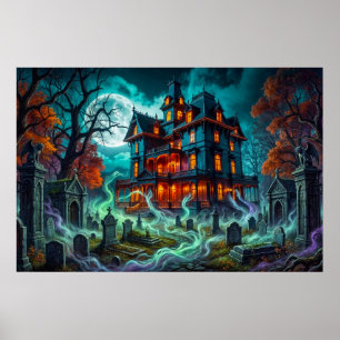 Unheimliches Haus beim verfluchten Friedhof Poster
