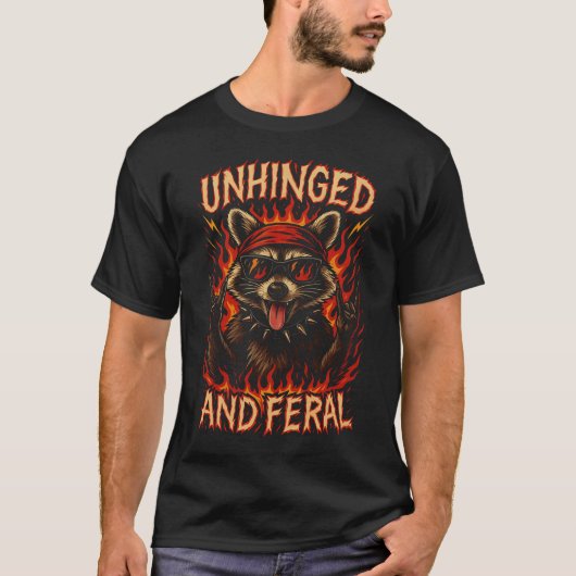 Unhinged And Feral Summer Retro Funny Raccoon Rock T-Shirt (Vorderseite)