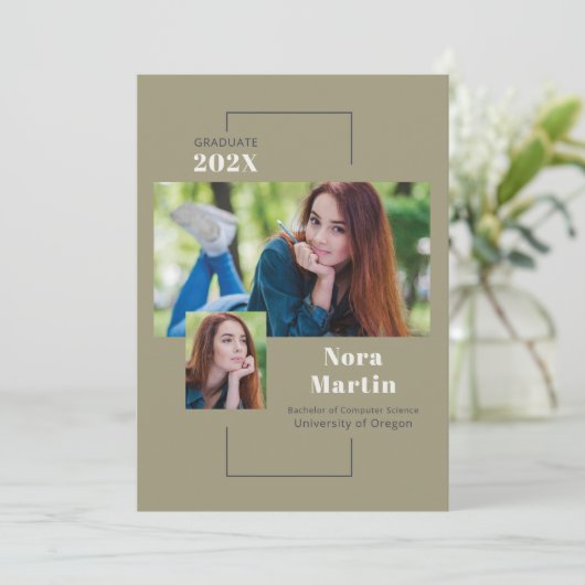 Uni-Abschluss Multi Foto Sage Einladung (Stehend Vorderseite)