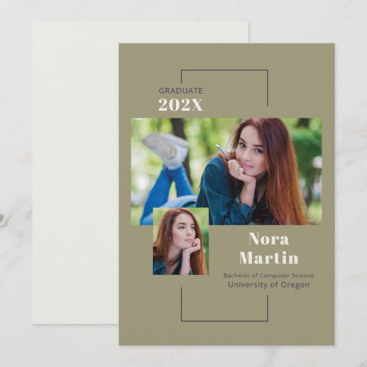 Uni-Abschluss Multi Foto Sage Einladung (Vorne/Hinten)