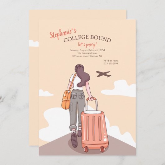 Uni an weibliche Party Einladung (Vorne/Hinten)