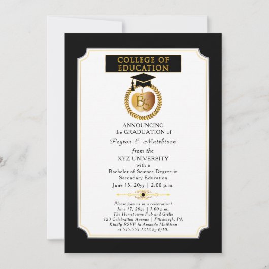 Uni der Bildung Grad Gold Apple Abschluss Einladung (Vorderseite)