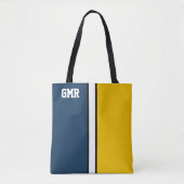 Uni dunkelblau und maisgelbe Monogramm Tasche (Vorderseite)