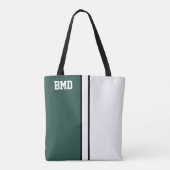Uni Farben dunkelgrün und weiß Monogramm Tasche (Rückseite)