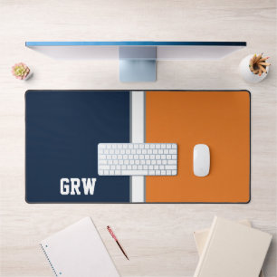 Uni Farben Navy Blue & Orange Monogram Schreibtischunterlage