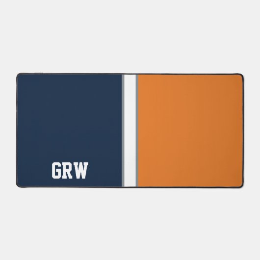 Uni Farben Navy Blue & Orange Monogram Schreibtischunterlage (Vorderseite)