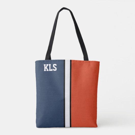 Uni Farben Navy Blue & Orange Monogram Tasche (Rückseite)