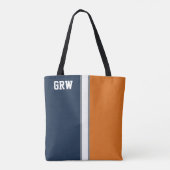 Uni Farben Navy Blue & Orange Monogram Tasche (Rückseite)