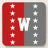 Uni Farben Scharlachrot und Dunkelgrau Monogramm Getränkeuntersetzer (Vorderseite)