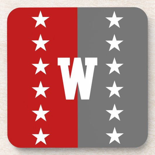 Uni Farben Scharlachrot und Dunkelgrau Monogramm Getränkeuntersetzer (Vorderseite)