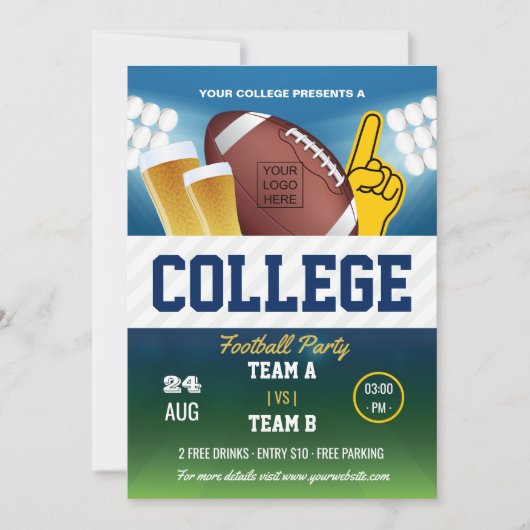 Uni Football Party ändern Farbe und Logo hinzufüge Einladung (Vorderseite)