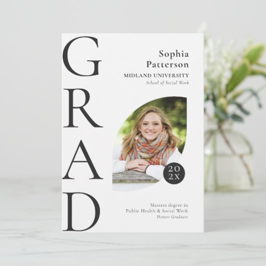 Uni Graduate Foto Schwarz-weiß Ankündigung (Stehend Vorderseite)