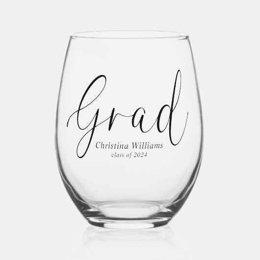 Uni Graduate Moderne Elegante Abschluss Weinglas Ohne Stiel (Vorderseite)