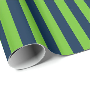 Uni Navy Blue und Action Green Vertikal Strip Geschenkpapier
