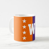 Uni Orange, Lila und weiße Monogramm Kaffeetasse (Vorderseite Links)
