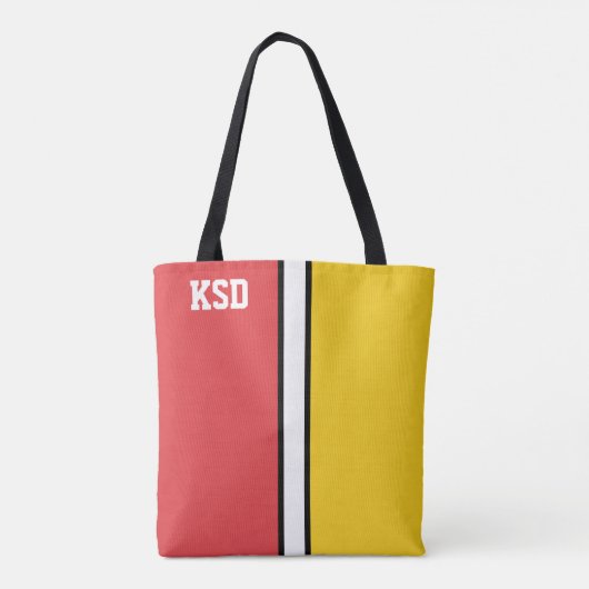 Uni Rot und Gold Monogramm Tasche (Rückseite)
