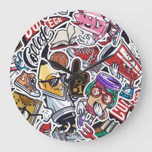 Uni Spaß, farbenfrohe Vintage Muster Große Wanduhr