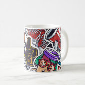 Uni Spaß, farbenfrohe Vintage Muster Kaffeetasse (VorderseiteRechts)