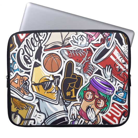 Uni Spaß, farbenfrohe Vintage Muster Laptopschutzhülle (Vorderseite)