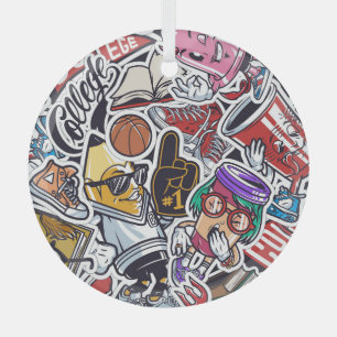 Uni Spaß, farbenfrohe Vintage Muster Ornament Aus Glas