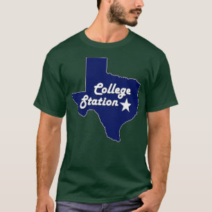 Uni Station Texas Navy Blue Lone Staat Map Tex T-Shirt