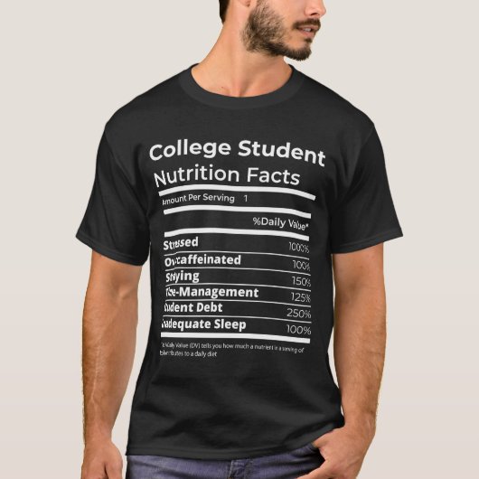 Uni Student Ernährung Fakten Funny Uni Geschenk T-Shirt (Vorderseite)