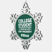 Uni Student Ich habe kein Leben oder Geld grün Schneeflocken Zinn-Ornament (Rechts)