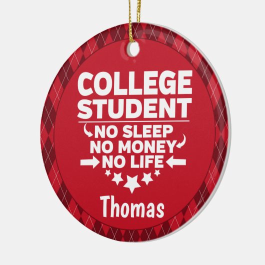 Uni Student kein schlafendes Geld Leben Rot Karier Keramik Ornament (Links)