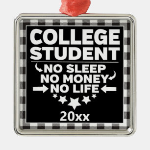 Uni Student No Sleep Money Life Buffalo Kariert Ornament Aus Metall