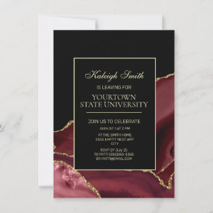 Uni Trunk Party Elegantes Burgund Schwarzes Gold Einladung