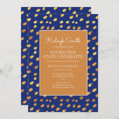 Uni Trunk Party Modernes Blue Gold Einladung (Vorne/Hinten)