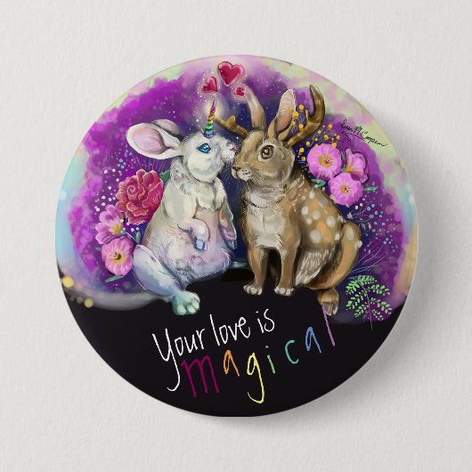 Unibunny Kisses Jackalope Magische Liebe Button (Vorderseite)