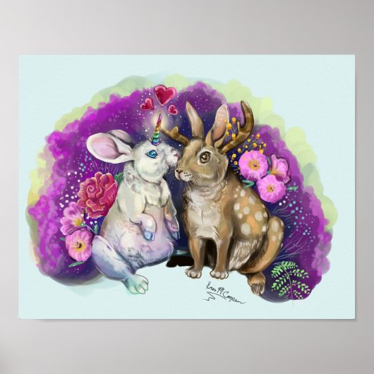 Unibunny Kisses Jackalope Magische Liebe Poster (Vorne)