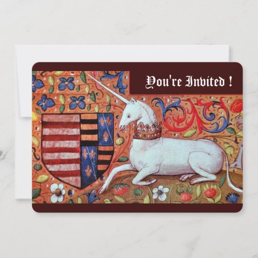 UNICORE,MEDIEVALE FANTASIE-BLUME, ROT BLAUE BLLORA EINLADUNG (Vorderseite)