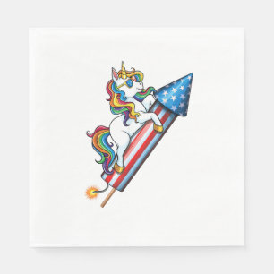 Unicoring Riding Fireworks American USA Flag 4. Serviette