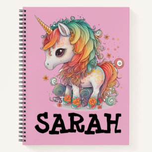 UNICORLE SPIRAL PERSONALISIERT NAME PINK NOTEBOOK NOTIZBLOCK
