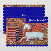 UNICORMEDIEVAL FANTASY BLUME, RED BLUE FLORAL EINLADUNG (Vorne/Hinten)