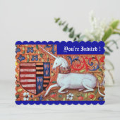 UNICORMEDIEVAL FANTASY BLUME, RED BLUE FLORAL EINLADUNG (Stehend Vorderseite)