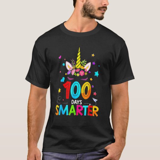 Unicorn 100 Days Smarter 100th Day Of School Stude T-Shirt (Vorderseite)