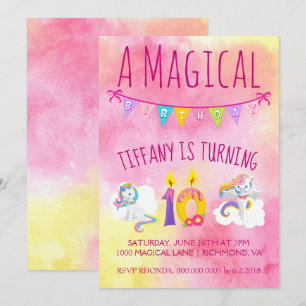 Unicorn 10. Geburtstagsparty pink Einladung