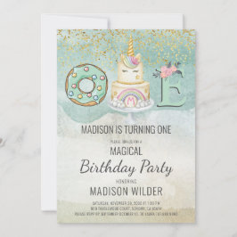 Unicorn 1. Geburtstag Aqua Rosa Einladung