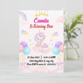 Unicorn 1. Geburtstag Einladung (Stehend Vorderseite)