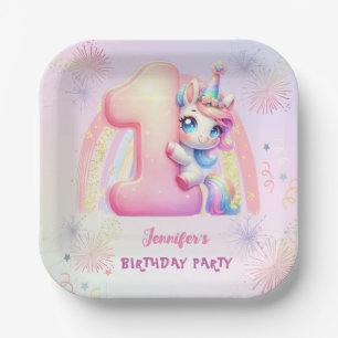 Unicorn 1. Geburtstag Pink Girl Niedlich Paper Nap Pappteller