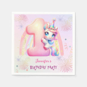 Unicorn 1. Geburtstag Pink Girl Niedlich Paper Nap Serviette