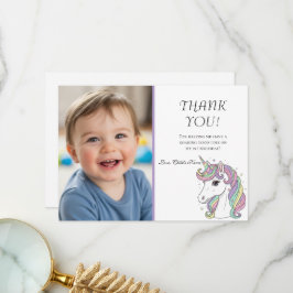 Unicorn 1st Birthday Photo Thank You Card Dankeskarte