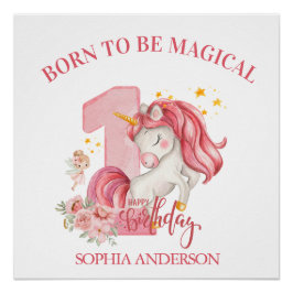 Unicorn 1st Birthday Pink Little Girl  Poster