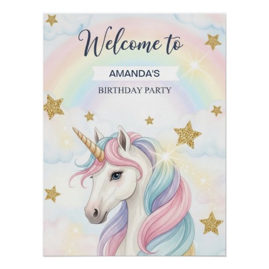 Unicorn 1stBirthday Party Personalized Welcome Poster (Vorderseite)
